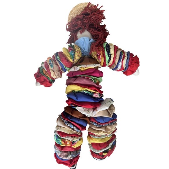 Vintage Hand Made Quilt Circle Clown Cloth With Straw Hat 21" x 12" - Picture 2 of 5